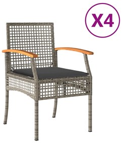 vidaXL Καρέκλες Κήπου 4 τεμ. Γκρι Συνθ. Ρατάν/Ξύλο Ακακίας & Μαξιλάρια