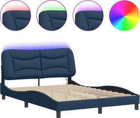 vidaXL Πλαίσιο κρεβατιού με LED χωρίς στρώμα Hvar Μπλε 120x200 cm Ύφασμα