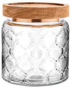 Δοχείο Αποθήκευσης Γυάλινο Allure 01-23591 500ml 11x10cm Ανάγλυφο Με Καπάκι Natural-Clear Estia Wood, Glass
