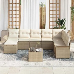 vidaXL Σετ Καναπέ Κήπου με μαξιλάρι 9 pcs Καφέ Πολυ ράταν