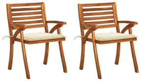 Καρέκλες Τραπεζαρίας Κήπου 2 τεμ Μασίφ Ξύλο Ακακίας &amp; Μαξιλάρια