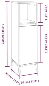 Ντουλάπι Μπάνιου Γκρι Sonoma 30x30x100 εκ. Επεξεργασμένο Ξύλο - Γκρι