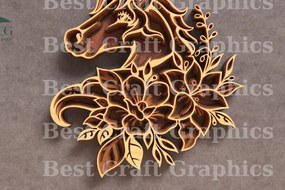 Σετ των 2 Intra απο ξύλο plywood Χρώμα wenge 3mm-4mm πάχος - Flower Horse 6 Layer Art Δίασταση 20x20 cm INTRAFABR-6695333