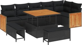 vidaXL Σετ Καναπέ Κήπου με μαξιλάρι 9 pcs Μαύρο