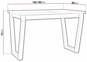 Τραπέζι Victorville 301, Grandson δρυς, Μαύρο, 75x80x140cm, 38 kg, Επιμήκυνση, Πλαστικοποιημένη μοριοσανίδα, Μέταλλο | Epipla1.gr