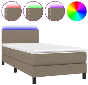 vidaXL Κρεβάτι Boxspring με Στρώμα &amp; LED Taupe 90x190 εκ. Υφασμάτινο