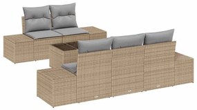 vidaXL Σετ καναπέ κήπου 6 τεμαχίων από τη  με μπεζ μαξιλάρια πολυ-ρατάν