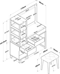 Τουαλέτα Μακιγιάζ Λευκό BUON 120x44.5x79.8