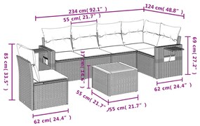 vidaXL Καναπές Σετ 7 Τεμαχίων Μαύρο Συνθετικό Ρατάν με Μαξιλάρια