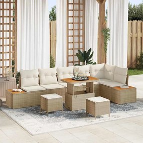vidaXL Σετ Καναπέ Κήπου με μαξιλάρι 9 pcs Μπεζ Πολυ ράταν
