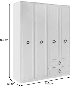 Ντουλάπα ρούχων Hampton Megapap τετράφυλλη χρώμα λευκό 140x52x185εκ.