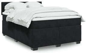 vidaXL Κρεβάτι Boxspring με Στρώμα Μαύρο 140x200 εκ. Βελούδινο