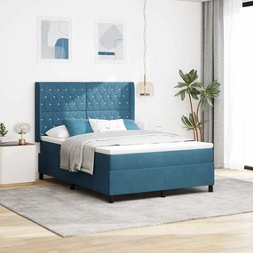 vidaXL Κρεβάτι Box Spring LED με Στρώμα Μπλε 140 x 190 cm Βελούδο