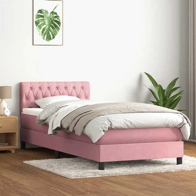 vidaXL Κρεβάτι Boxspring με Στρώμα &amp; LED Ροζ 80x220 εκ. Βελούδινο