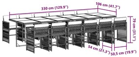 vidaXL Τραπεζαρία Κήπου 13 Τεμαχίων Γκρι Συνθετικό Ρατάν με Μαξιλάρια