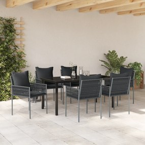 vidaXL Σετ Εξωτερικής Τραπεζαρίας 7 Τεμαχίων με Μαξιλάρια Μαύρο Πολυ Ράτανα