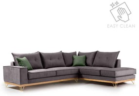 Γωνιακός καναπές αριστερή γωνία Luxury II pakoworld ύφασμα ανθρακί-κυπαρισσί 290x235x95εκ