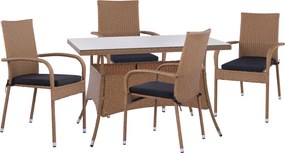 ΣΕΤ ΤΡΑΠΕΖΑΡΙΑΣ 5ΤΜΧ ΤΡΑΠ. 120Χ70 &amp; ΠΟΛΥΘΡΟΝΕΣ WICKER RATTAN ΜΠΕΖ ΚΑΦΕ HM11711.32