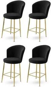Σκαμπό Μπαρ Fora Babyface (Σετ 4Τμχ) 240CHR1155 46x40x107cm Black-Gold Μέταλλο,Ύφασμα