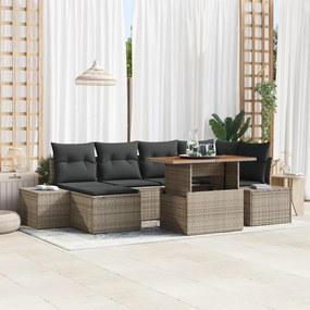 vidaXL Σετ Γευμάτων Κήπου 7 Τεμαχίων με Μαξιλάρια Γκρι Πολυ Ρατάν Ακσία