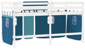 Υπερυψ. Κρεβάτι με Κουρτίνες Μπλε 80x200 εκ. Μασίφ Ξύλο Πεύκου - Μπλε