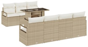 vidaXL Σετ 8 Κομματιών Καναπέ Κήπου με Μαξιλάρια Μπεζ Πολυ Ρατάν