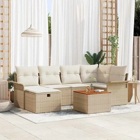 vidaXL 7 Τεμαχίων Καναπέδες Κήπου με Μπεζ Μαξιλάρια, Πολυ Ράτταν