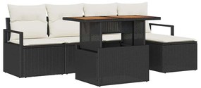 vidaXL Σέτ φαγητού για κήπο με μαξιλάρι 6 pcs Μαύρο, Κρέμα