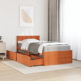 vidaXL Κρεβάτι με Συρτάρια+Στρώμα Καφέ 90x200 εκ. Μασίφ Ξύλο Πεύκου