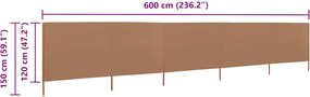 vidaXL Προστατευτικό Αέρα με 5 Πάνελ Taupe 600 x 120 εκ. Υφασμάτινο