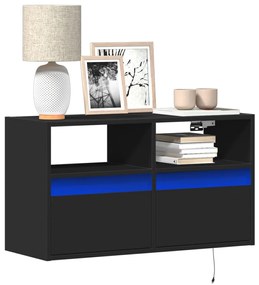 Έπιπλο Τοίχου Τηλεόρασης με LED Μαύρο 80x31x45 εκ.