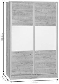 Ντουλάπα ρούχων Griffin pakoworld δίφυλλη με συρόμενες πόρτες χρώμα λευκό 121x56.5x180.5εκ - MDF - 249-000022