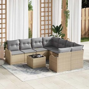 vidaXL Σετ Καναπέ Κήπου με μαξιλάρι 9 pcs Μπεζ, Γκρι 55 x 55 x 37 εκ