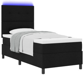 vidaXL Κρεβάτι με Βάση Ελατηρίου και Στρώμα & LED Μαύρο 80x200 εκ. Ύφασμα