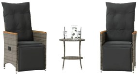 vidaXL Σετ Επίπλων Bistro 3 τεμ Γκρι Συνθετικό Ρατάν με Μαξιλάρια