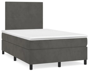 Κρεβάτι Boxspring με Στρώμα Σκούρο Γκρι 120x190 εκ. Βελούδινο - Γκρι