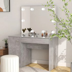 vidaXL Έπιπλο Μακιγιάζ με Φωτισμό LED Γκρι Σκυροδ. 110x55x145 εκ. MDF