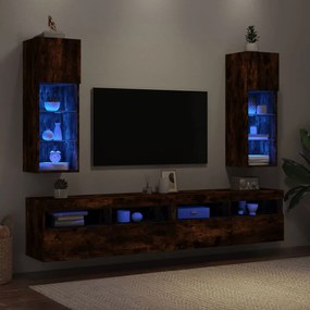 vidaXL Έπιπλα Τηλεόρασης με LED 2 τεμ. Καπνιστή Δρυς 30,5x30x90 εκ.