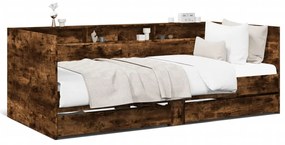 vidaXL Καναπές-Κρεβάτι με Συρτάρια Καπνιστή Δρυς 100x200εκ. Επεξ. Ξύλο