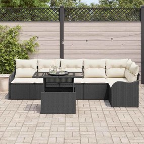 vidaXL Σετ Καναπέ Κήπου με μαξιλάρι 7 pcs Μαύρο Πολυ ράταν
