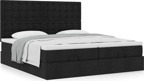 vidaXL Οθωμανικό Κρεβάτι με Στρώματα Μαύρο 200x200cm Ύφασμα