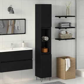 vidaXL Ντουλάπι Μπάνιου Μαύρη Οξυά 30 x 30 x 190 εκ Επεξεργασμένο ξύλο