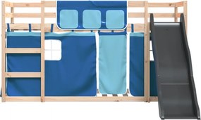 vidaXL Κουκέτα με Τσουλήθρα και Κουρτίνες Μπλε 90x190 εκ.