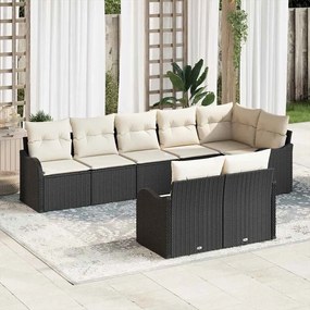 vidaXL Σετ Καναπέ Κήπου με μαξιλάρι 8 pcs Μαύρος, λευκός Πολυ ράταν