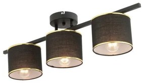 GLOWEN 201-0086 Vintage Φωτιστικό Οροφής Ράγα Τρίφωτο 3 x E27 IP20 Μαύρο Μέταλλο με Καφέ Υφάσμα-Μ79 x Π25 x Υ26cm Globostar 201-0086 Καφέ