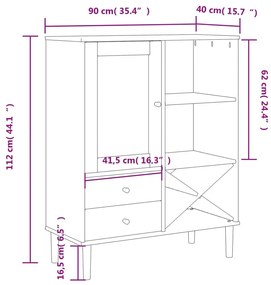 Ντουλάπι Ψηλό SENJA Μαύρο/Ρατάν 90x40x112 εκ. Μασίφ Ξύλο Πεύκου - Μαύρο