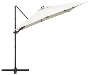 Ομπρέλα Κρεμαστή Χρώμα Άμμου 250x250 εκ. με Ατσάλινο Ιστό &amp; LED - Λευκό