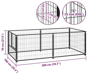 vidaXL Σπιτάκι Σκύλου Μαύρο 200 x 100 x 70 εκ. Ατσάλινο