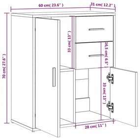 Βοηθητικά Ντουλάπια 2 τεμ. Μαύρο 60x31x70 εκ. Επεξεργ. Ξύλο - Μαύρο