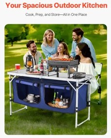 VEVOR Camping Kitchen Table Folding Portable Cook Station 3 Adjustable Heights